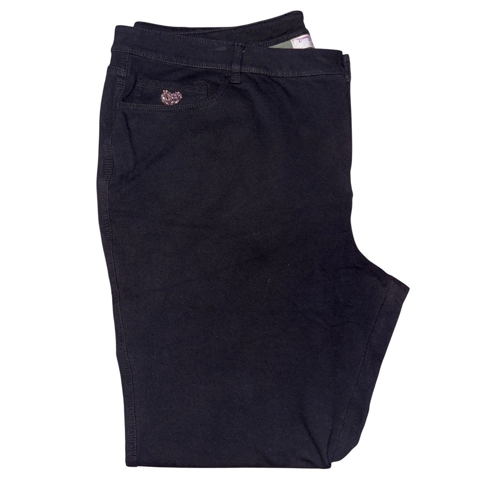 NEW Quacker Factory Plus Size Black Rhinestone Dream Jeans Straight‎ Leg,24W